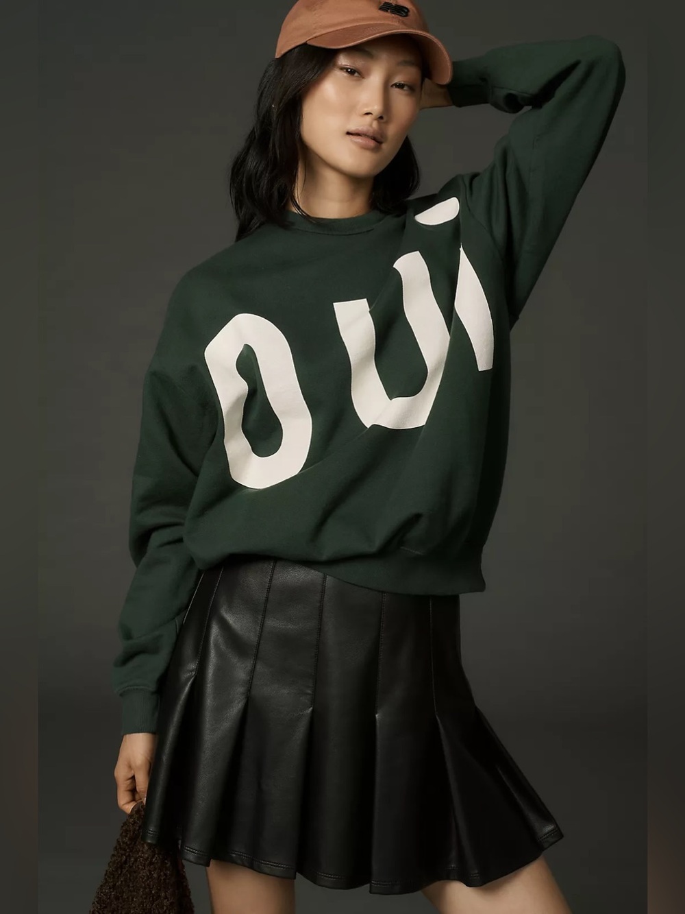 Anthropologie Clare V. Oversized Oui Sweatshirt Dark Green Size Small